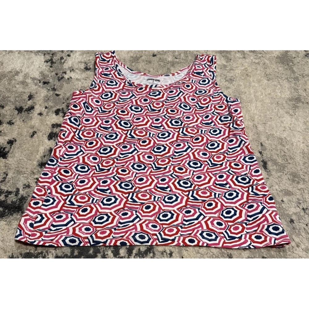 Lands' End Womens Sz Large Umbrella Print Sleeveless Tank Red Blue Pink Top